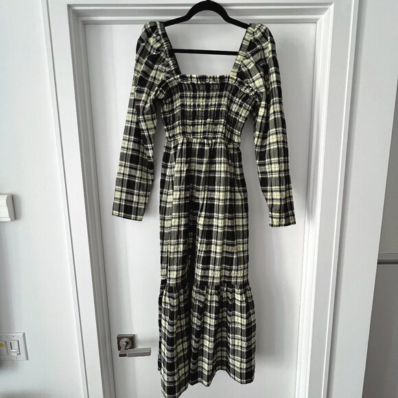 GANNI Yellow Checkered Maxi Dress Size 34 / Small - Picture 3 of 7